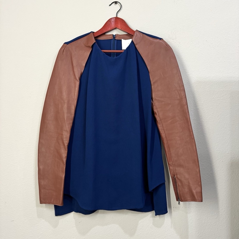 Phillip Lim 3.1 Silk Lamb Leather Long Sleeve Blouse Size 6 Runway Collection - Picture 4 of 16